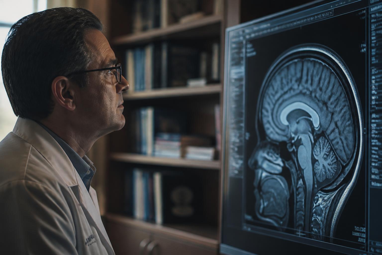 Neuroscientist studying a high-resolution brain scan